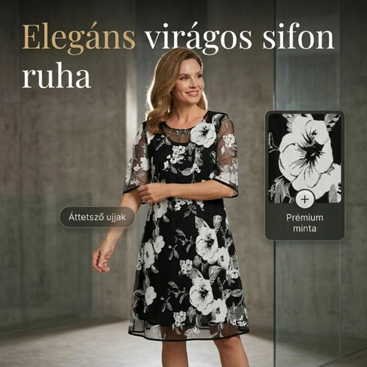 Női elegáns virágmintás sifonruha