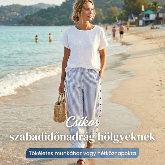 ⏳Időkorlátozott akció⏰Kényelmes, kék csíkos, oldalsó zsebes nadrág