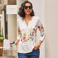 🔥【S-4XL】🌸 Virágmintás V-nyakú gombos felső, Tágas ujjakkal 👚