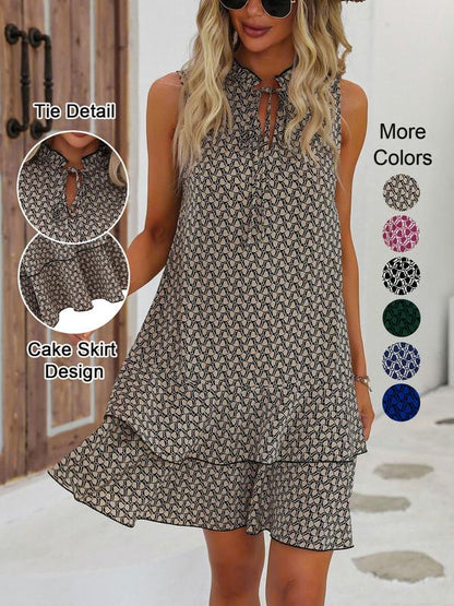 💃 Női geometrikus mintás masnis ruha – Stílusos, elegáns és könnyedén sikkes ✨👗