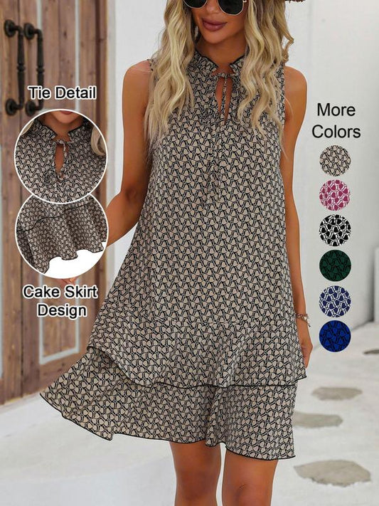 🌟Hot Sale-50% Off!! 👗💕Women's dress with a bow and geometric pattern