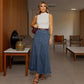Női magas derekú A-vonalú denim maxi szoknya