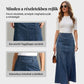 Női magas derekú A-vonalú denim maxi szoknya