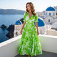 👗V-nyakú nagy virág temperamentum hosszú ruha