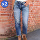 👖 Divatos, slim fit farmer nadrág használt hatású – Női farmer rojtokkal és kényelmes szabással!