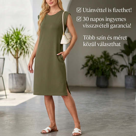 🔥[S-2XL]💖 Kerek nyakú, zsebekkel ellátott, ujjatlan, laza ruha🎀