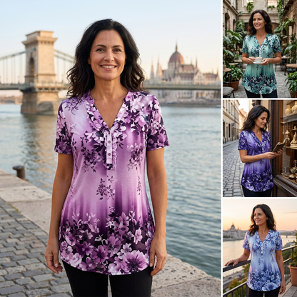 🌸 IDŐKORLÁTOS 45%-OS KEDVEZMÉNY! ✨ Női, virágmintás, rövid ujjú póló – puha, lélegző és sokoldalú, laza szabású 👕
