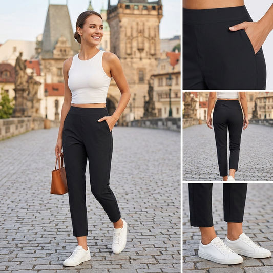 Kis méretű, rugalmas női nadrág | Cipzáras zsebek, keskeny szabás, lélegző anyag | S–3XL