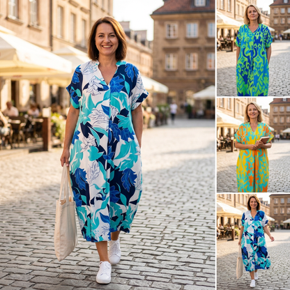 🌿Elegáns női ruha V-kivágással és nyomtatott mintával, S–3XL méretben