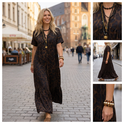 💎 Hálós kivágás · Leopárdmintás maxi ruha
