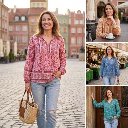 🌺Női divatos nyomtatott póló szív alakú V-nyakkal | S–5XL
