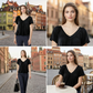 👕Női, rövid ujjú, redős felső V-kivágással | Rugalmas, könnyű, mindennapi viseletre | S–4XL