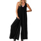 Női alkalmi V-nyakú széles szárú Jumpsuit