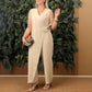 🔥Női egyszínű, V-nyakú kötött jumpsuit🌸