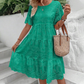 👗 MOST 50%-OS KEDVEZMÉNY! 💖 Női egyszínű, kerek nyakú, virágos kivágásos ruha – Virágos részletek, légáteresztő és tökéletes egy elegáns nyári megjelenéshez 🌸