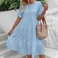 👗 MOST 50%-OS KEDVEZMÉNY! 💖 Női egyszínű, kerek nyakú, virágos kivágásos ruha – Virágos részletek, légáteresztő és tökéletes egy elegáns nyári megjelenéshez 🌸