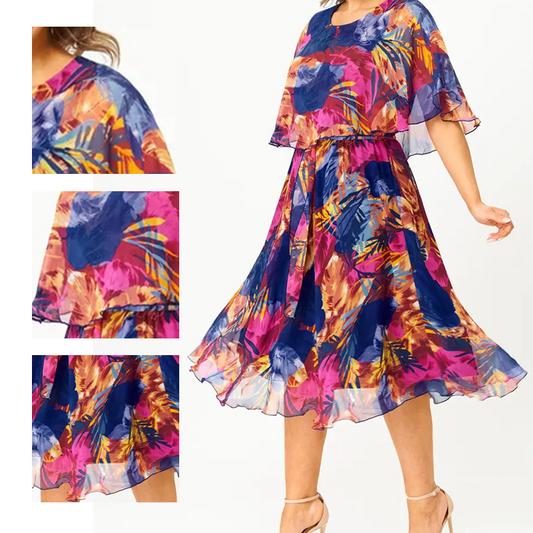 🌸👗Elegáns virágos nyomtatott fél ujjú ruha