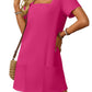 👗【S-2XL】💕Négyzet alakú nyak zseb rövid ujjú ruha