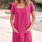 👗【S-2XL】💕Négyzet alakú nyak zseb rövid ujjú ruha