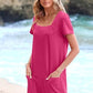 👗【S-2XL】💕Négyzet alakú nyak zseb rövid ujjú ruha