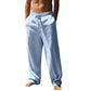👖🌟 PROMO FLASH 30% ! Férfi Laza Vászonkeverék Nadrág – Egyenes Szabás, Húzózsinór, Megerősített Zsebek, 5 Szín, Gépi Mosható, Tökéletes Nyárra & Mindennapokra 🍃