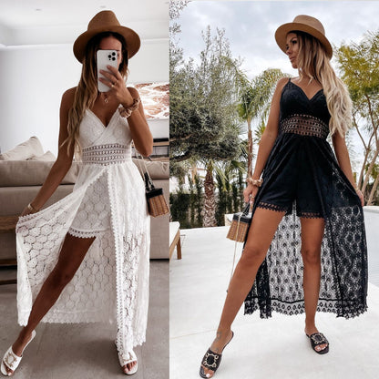 💕Korlátozott akció 30% kedvezmény👗Női spagettipántos jumpsuit – Laza, kivágott kialakítású szabadidőruha✨
