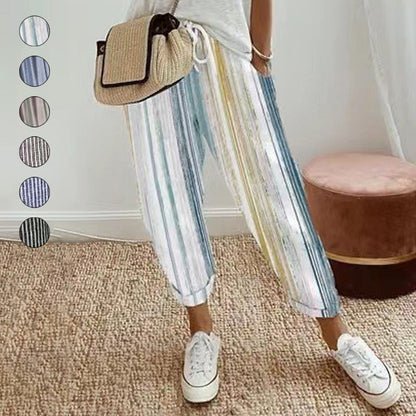 💕Mit vegyek fel holnap?💕Könnyed stílus és kényelem a csíkos len pamut női nadrágunkkal 👖✨