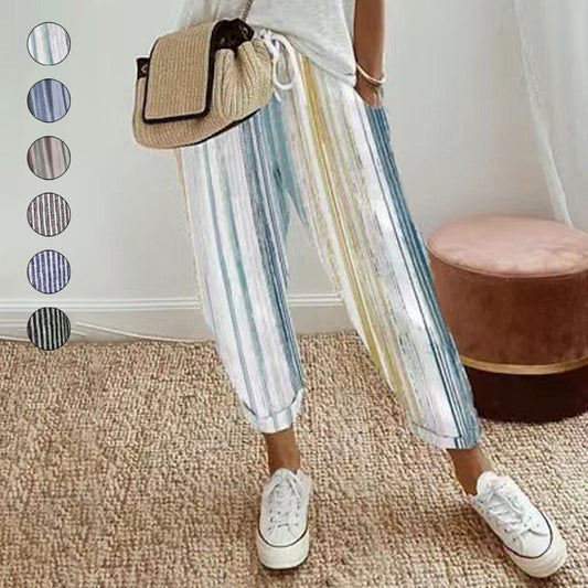 💕Mit vegyek fel holnap?💕Könnyed stílus és kényelem a csíkos len pamut női nadrágunkkal 👖✨