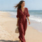 🎁 Új termékek akciós áron: 50% kedvezmény🎊Elegáns, V-nyakú, széles szárú, derékban szűkített, karcsúsító jumpsuit