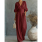 🎁 Új termékek akciós áron: 50% kedvezmény🎊Elegáns, V-nyakú, széles szárú, derékban szűkített, karcsúsító jumpsuit