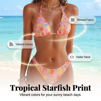 👙Csillaghalas mintás, bordázott textúrájú bikini szett🏖️