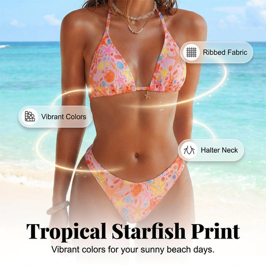 👙Csillaghalas mintás, bordázott textúrájú bikini szett🏖️
