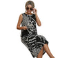 【S–5XL】🎀 Női, ujjatlan, leopárdmintás ruha