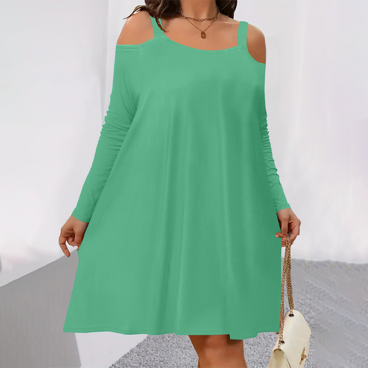 🎁 Különleges ajánlat az új termékekre: 50% kedvezmény👗Női ruha kivágott vállrésszel, hosszú ujjú és A-vonalú szabással🔥