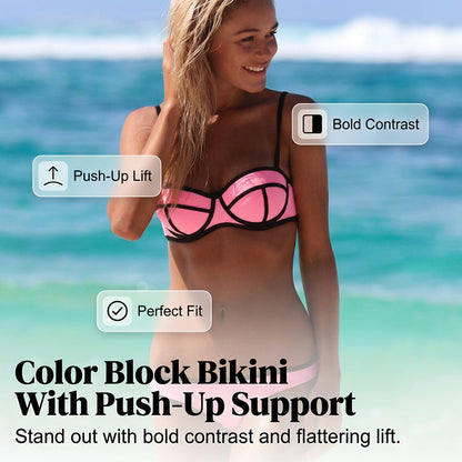 Ladies Sexy Color Block Bikini Set