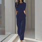 Egyszínű, széles szárú jumpsuit