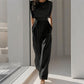 Egyszínű, széles szárú jumpsuit