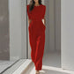 Egyszínű, széles szárú jumpsuit