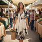 👗 MOST 44% KEDVEZMÉNY! 🌿 Puha, növényi mintás, V-nyakú midi ruha – elegáns, könnyű és sokoldalú, bármilyen alkalomra 🌸