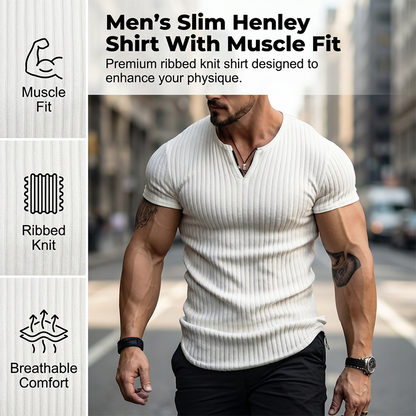 👕Férfi slim fit, egyszínű Henley ing
