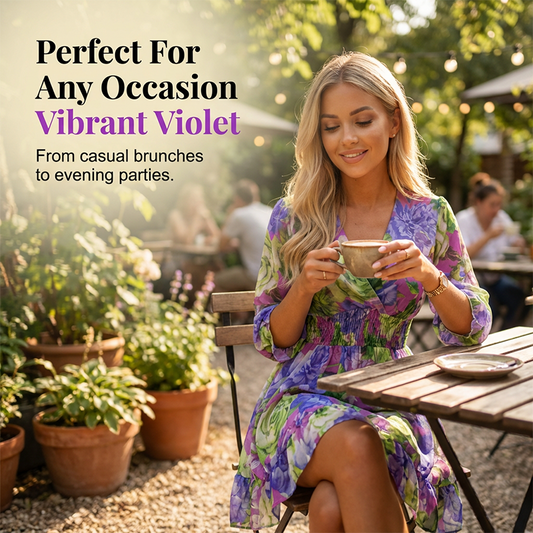 Női virágmintás, V-nyakú, fodros szegélyű, A-vonalú ruha