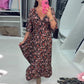 👗V-nyakú, nyomtatott maxi ruha 3/4 hosszú ujjakkal