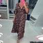 👗V-nyakú, nyomtatott maxi ruha 3/4 hosszú ujjakkal