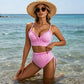 Csíkos Ráncolt Szegélyű Magasderekú Bikinis Szett
