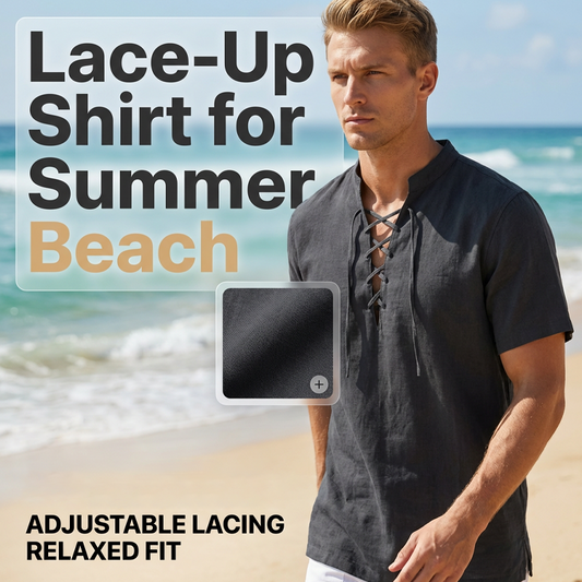 👕 MOST 30% KEDVEZMÉNY! 🏖️ Férfi alkalmi fűzős rövid ujjú ing – Légáteresztő lenvászon keverék ☀️