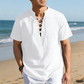 👕 MOST 30% KEDVEZMÉNY! 🏖️ Férfi alkalmi fűzős rövid ujjú ing – Légáteresztő lenvászon keverék ☀️
