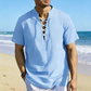 👕 MOST 30% KEDVEZMÉNY! 🏖️ Férfi alkalmi fűzős rövid ujjú ing – Légáteresztő lenvászon keverék ☀️