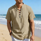👕 MOST 30% KEDVEZMÉNY! 🏖️ Férfi alkalmi fűzős rövid ujjú ing – Légáteresztő lenvászon keverék ☀️