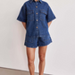 👕 30%-OS KORLÁTOZOTT IDEIG TARTÓ AKCIÓ! ✨ Farmer ing és rövidnadrág szett – laza szabás, húzózsinóros derék, 2 darabos 🧵
