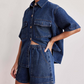 👕 30%-OS KORLÁTOZOTT IDEIG TARTÓ AKCIÓ! ✨ Farmer ing és rövidnadrág szett – laza szabás, húzózsinóros derék, 2 darabos 🧵